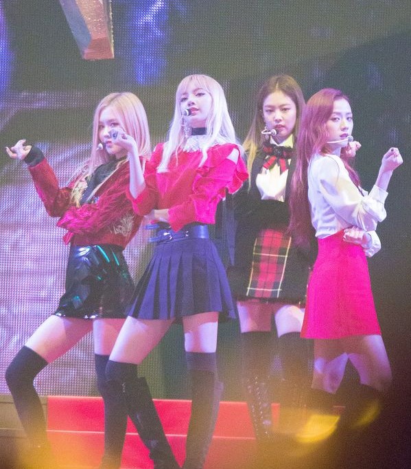 On November 29, 2016, BLACKPINK played hits from their debut single album Square One at the Melon Music Awards in South Korea.  Photo labeled for reuse by Wikimedia Commons.