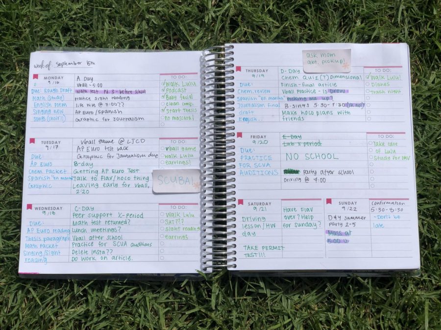 Abby Beamer (‘22) uses a planner to keep track of her jam-packed daily schedule. 