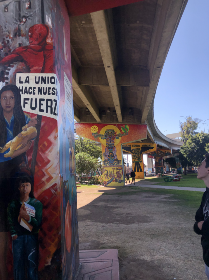 Murals+are+painted+on+the+concrete+support+systems+of+the+freeway+that+runs+above+Chicano+National+Park%2C+adding+color+and+character+to+the+scene.
