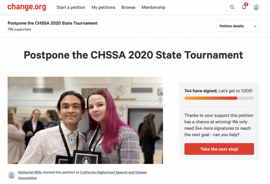 Many members of the Speech and Debate team have signed a petition asking the California High School Speech Association to postpone the state tournament rather than cancel it.