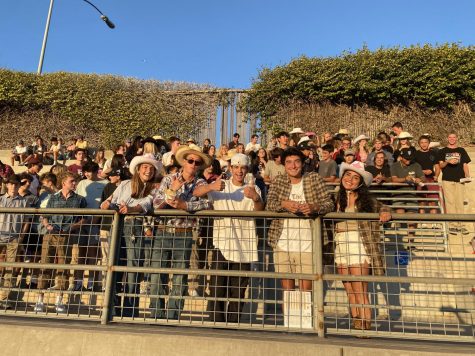(left to right) Yasi Henderson, Aiden Gutierrez, Calvin Belmonte-Ryu, and Jackie Cosio cheering on our Varsity Football team at the cowboy themed game on September 4 against Rancho Christian