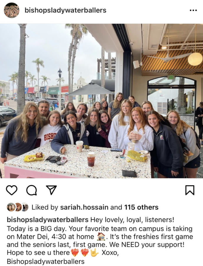 The+team+constantly+posts+pictures+of+their+fun+activities+on+their+Instagram+%40bishopsladywaterballers%2C+including+exercise%2C+coffee+runs%2C+and+birthday+shoutouts.+
