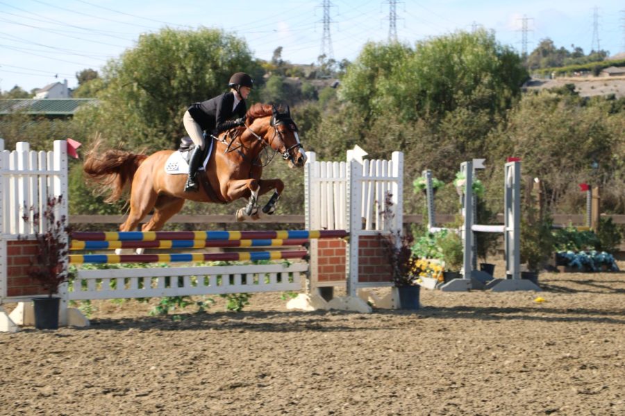 Paige Walker (‘22) and her horse, Cheese compete for Bishop’s at a show in San Juan Capistrano. Horse-rider pairs include Paige and Cheese, Emma Marshall (‘22) and Diamond, and Peyten Seltzer (‘24) and Barnette.