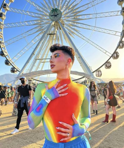 YouTube star James Charles poses in front of the iconic Coachella ferris wheel at the 2022 festival.