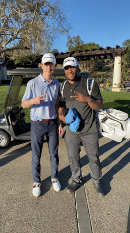 Staff Writer Graham Walker (’22) also plays golf on the Bishops Varsity Boys Golf team. While out on the golf range, he met Saquan Barkley (right), a famous football player for the New York Giants.