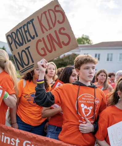 Children participating in the Junior Newton Action Alliance, founded by families in Newton, Connecticut, after the 2012 Sandy Hook Elementary School Shooting, marched on June third, shortly after the Uvalde School Shooting.
