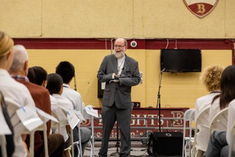 Father Michael Lapsley spoke to eighth through twelfth grade students about life choices while sharing some of his own, on October 27, 2022.