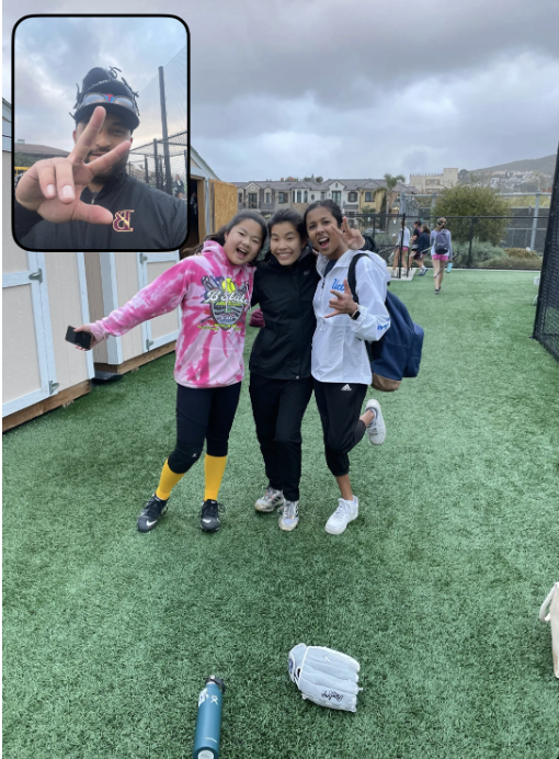 The Girl’s softball team just started practice last week, but are already including each other in their BeReals, and bonding with each other and their coach. Pictured are Head Coach Joey Moreno, Sydney Mafong (‘26), Lilian Franqui (‘25), and Shyla Gupta (‘25)