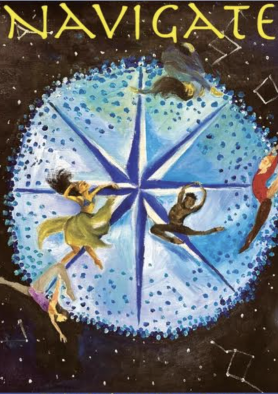 This cover poster of the PDG spring concert “Navigate,” was created by members of the Bishop’s Art Club. A member of Art Club, Yi Tu (‘24), explained, “we wanted to show the theme of navigation while incorporating the movement of dance. We all had so much fun working on this.”