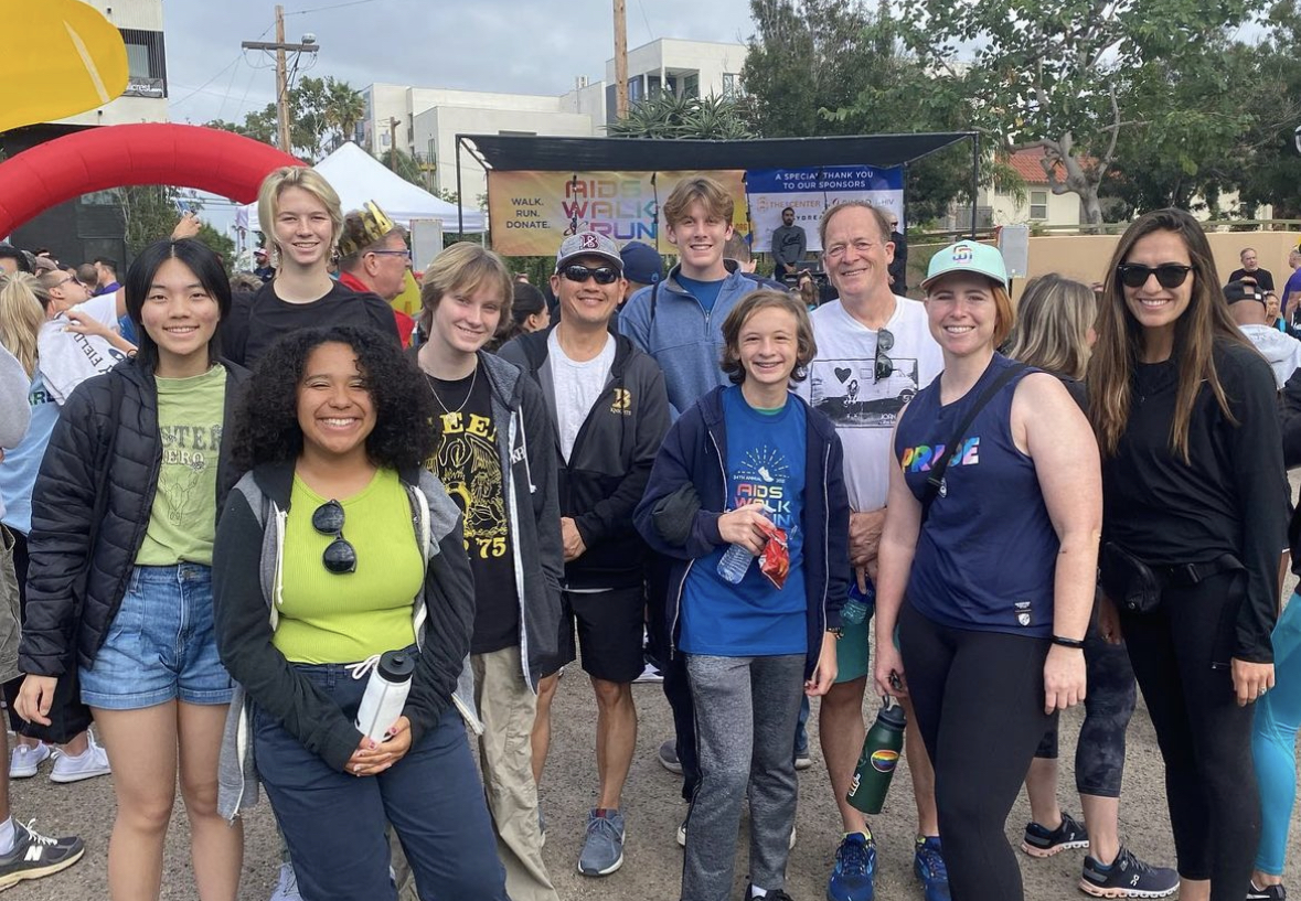 Members of BAQN and EGGS get ready to begin the AIDS Walk and Run San Diego on September 30, 2023.

Pictured Left to Right:
Back Row: Momo Yang (‘24), Theo Cleary (‘24), Bex Baldson (‘26), Mr. Ron Kim, Jack Rudy (‘26), Mr. Darren Cameron
Front Row: Lela Felix (‘26), Tomas Bejar (‘27), Ms. Lara Korneychuk, Ms. Sarah Solberg
