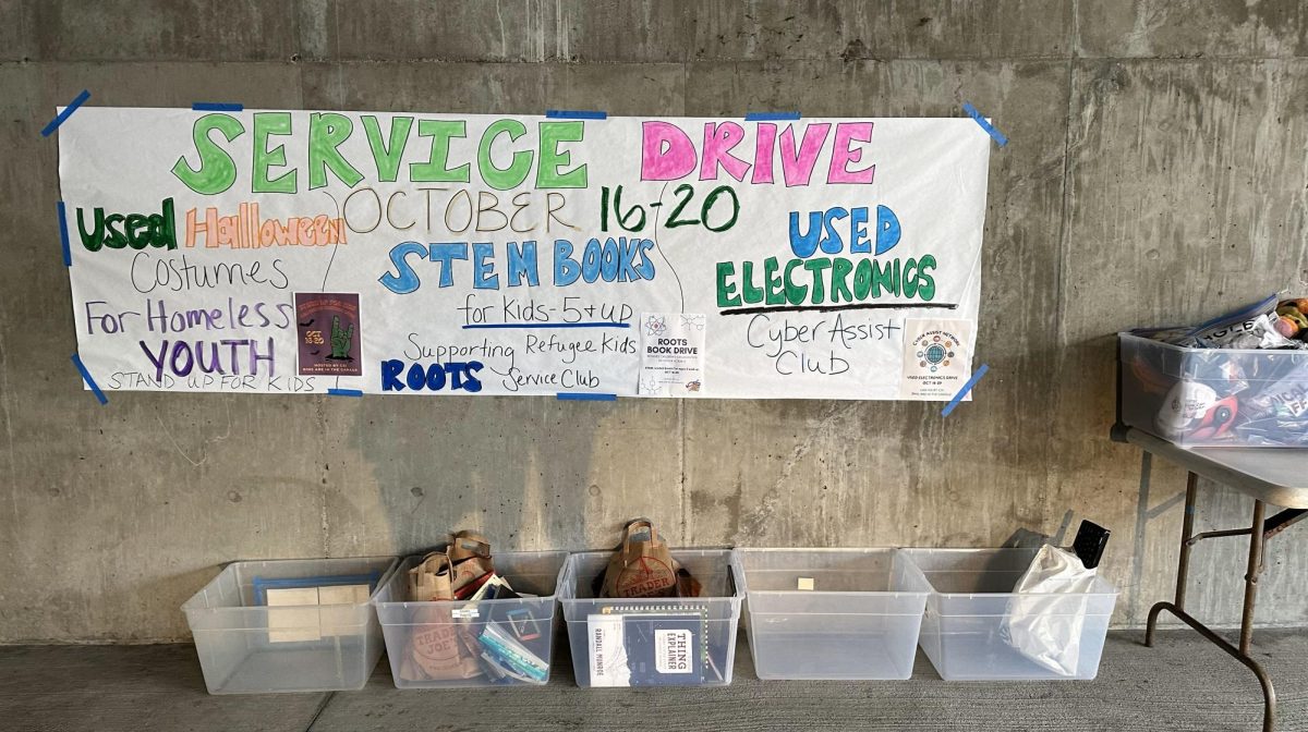 This service drive, Community Service Initiative, Cyber Assist Network, and Refugee Children’s Organization of Tech and Science placed bins in the parking garage for donations. The Bishops community could donate used Halloween costumes, STEM books, and used electronics. 