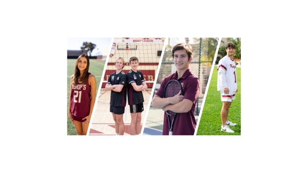 The spring sports season is a busy season for many Bishop’s teams like Boys and Girls’ Lacrosse, Boys’ Tennis, and Boys’ Volleyball: (from left to right) Sofi Verma (‘24), Spencer Ralph (‘24), Giles Beamer (‘26), Alex Balog (‘24), and Nick Marvin (‘24).