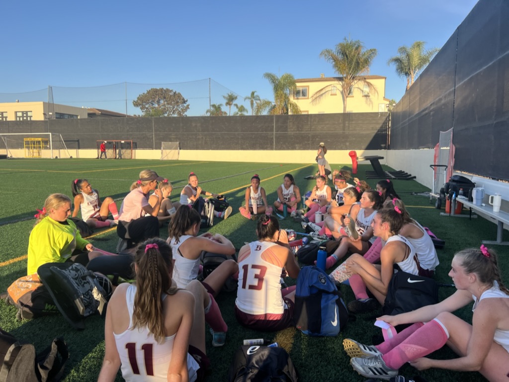 Varsity Coach Paula Conway talking to the girls after their win versus Canyon Crest, the score being 2 to 0 on October 25.