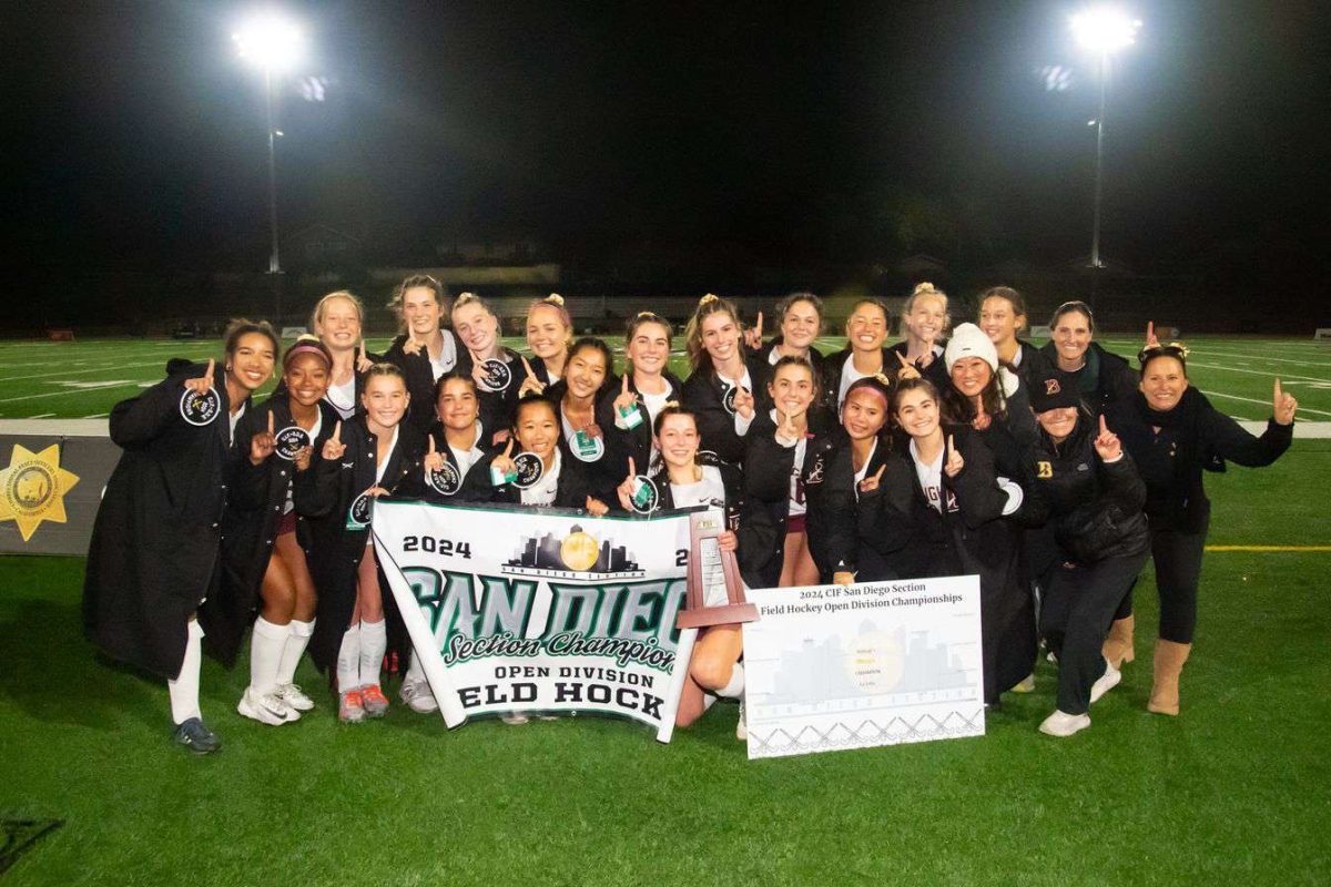 Varsity Girl Field Hockey Players posed with their Open Division Champion’s banner and trophy. From left to right: Lydia McDonald (‘28), Adelaide Kessler (‘25), Laine Jeffery (‘25), Alex Pfister (‘25), Cece Jeffery (‘27), Audrey Donnelly (‘26), Ryann Halsey (‘28), Kamaili Lei Lasua (‘27), Kate Watkins (‘28), Emerson Davis (‘28), Coach Claire Mittermiller, (second row:) Riley Ross (‘26), Kali Mahone (‘26), Lola Conway (‘28), Claire Stallings (‘26), Gabby Gaspar (‘25),Laiyina Shate (‘26), Natalie Marvin (‘25), Sabrina Feldman (‘26), Isabelle Torralba (‘26), Brooke Willoughby (‘28), Mika Black, Head Coach Paula Conway, and Coach Meghan Carr. 