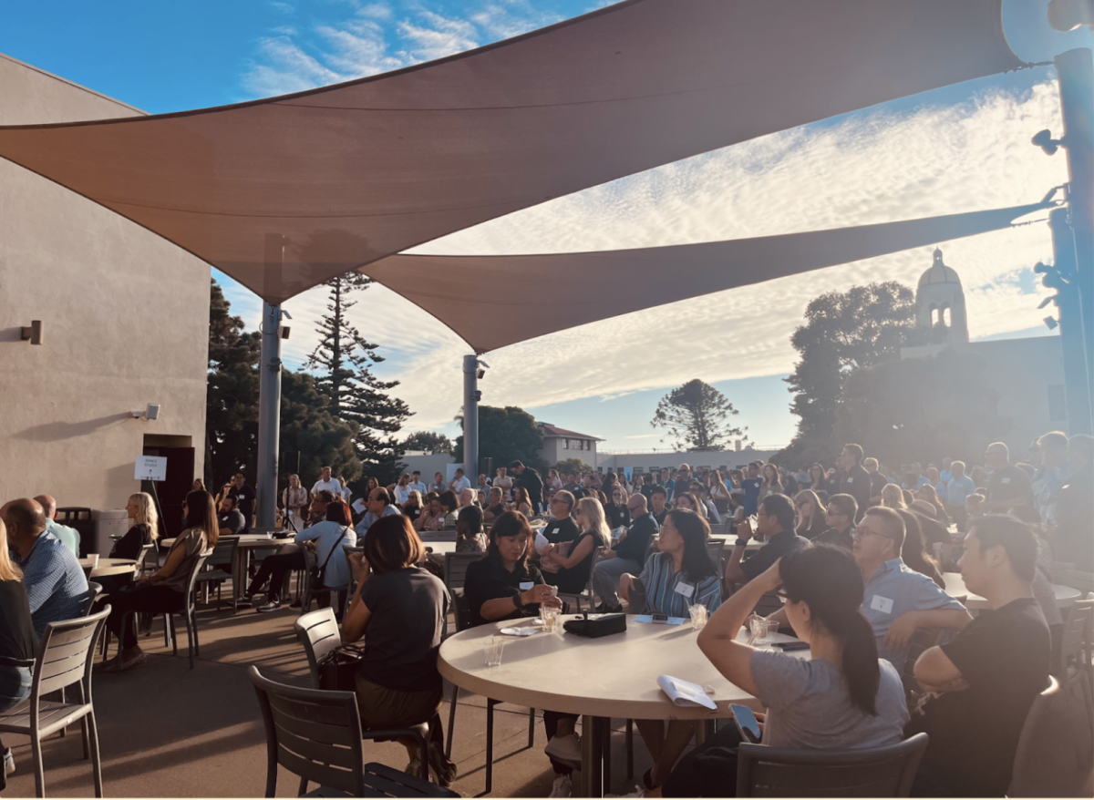 In the place of their children. Parents gather at 5:25 on Rohr Terrace to hear Head of School Mr. Ron Kim's opening remarks to kick off Back to School (K)night 2025.