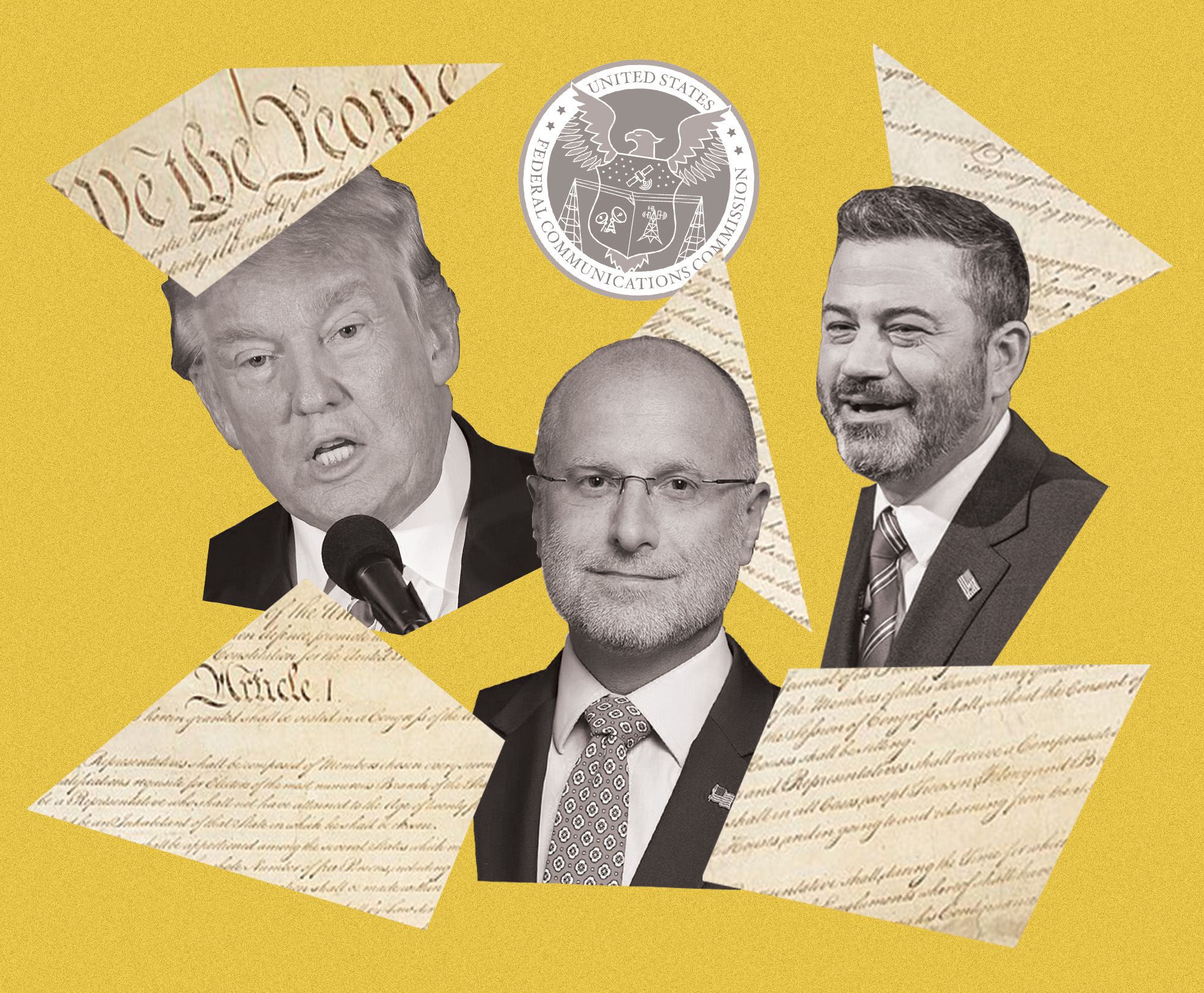 President Donald Trump, Federal Communications Commission (FCC) Chairman Brendan Carr, and comedian Jimmy Kimmel: three figures in a case study of how the First Amendment can be circumvented when government officials utilize regulatory power to pressure corporations into silencing dissent.