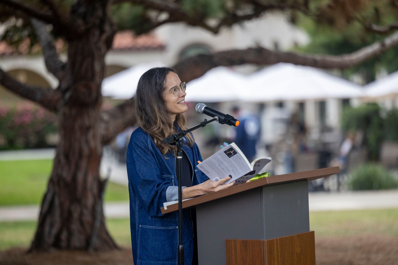 Throughout her reading, Parks briefly paused to allow the jets and seagulls to pass, subtly letting the nature and urban sounds weave into her poetry.