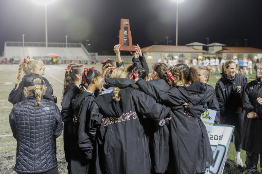 After the game and once they had received the CIF trophy, all of the girls ran into a huddle to celebrate, showing the bonds and unity between the team as a whole and allowing the camera to catch the perfect moment of celebration.