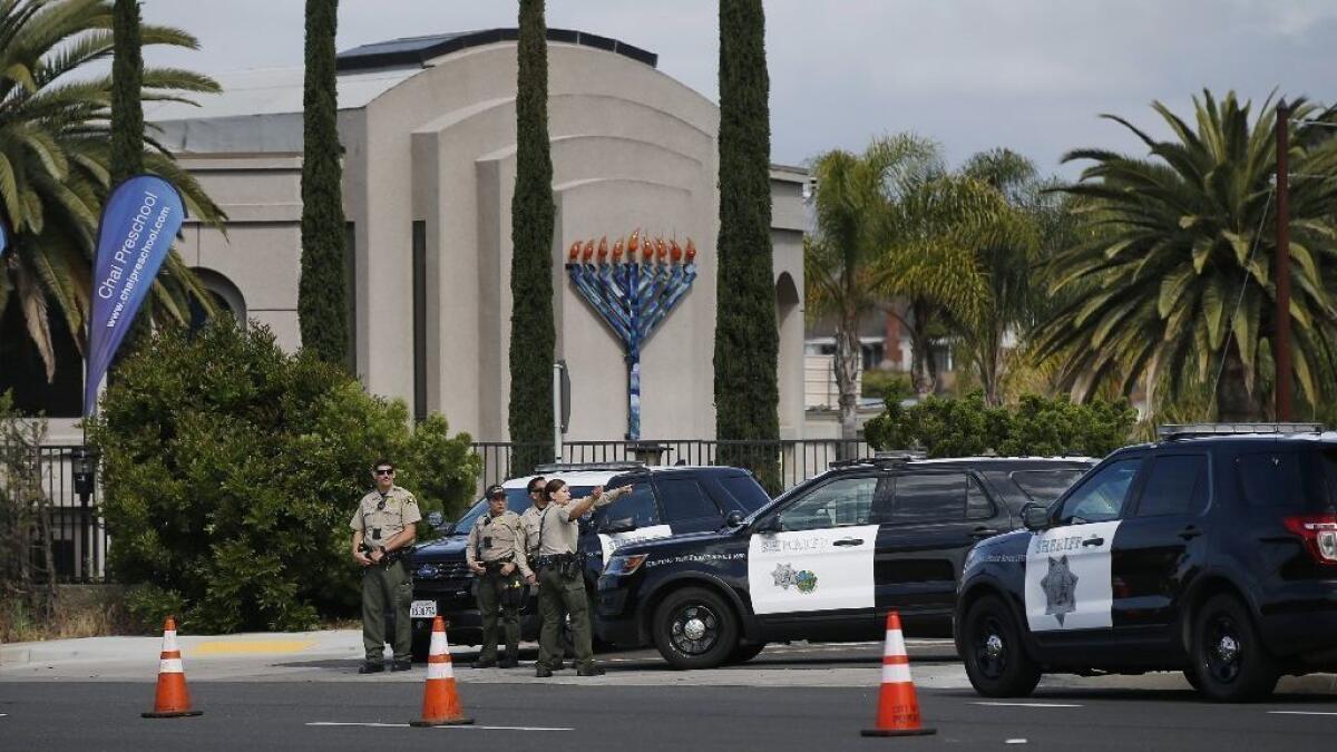 Attacks on synagogues remain a prevalent form of antisemitic hate in the United States, often requiring tight security measures to protect worshippers.
(Los Angeles Times)