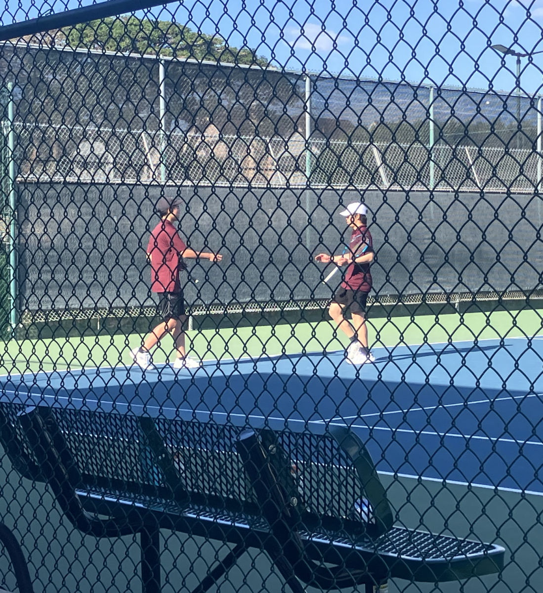 Bishop’s captains Tyler Chang (‘26) and Chris Tao (‘26) high-fived each other after winning a point in their match against the second best (No. 2) doubles team from Cathedral Catholic. The duo did so after every point they won, displaying their teamwork, which was critical in their 6-1 win in the set. 
