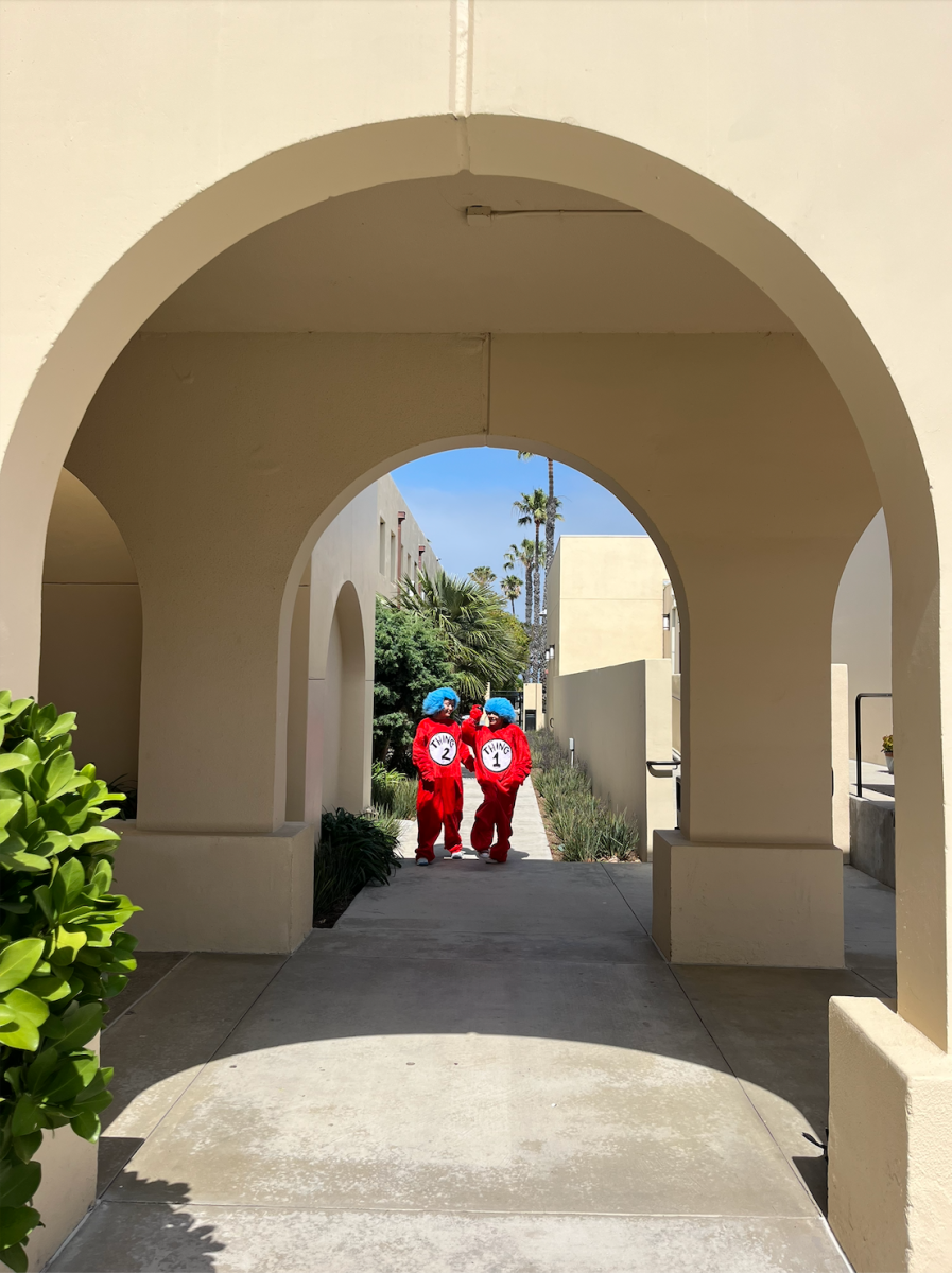 These two were hard to miss around campus! From left to right, Ciara Cunningham (‘31) and Iris Manter (‘31) dressed up as Thing 1 and Thing 2. The oversized costumes, previously worn by Ciara’s parents for a Halloween costume, were sitting in her closet, ready to be worn for Twin Tuesday!