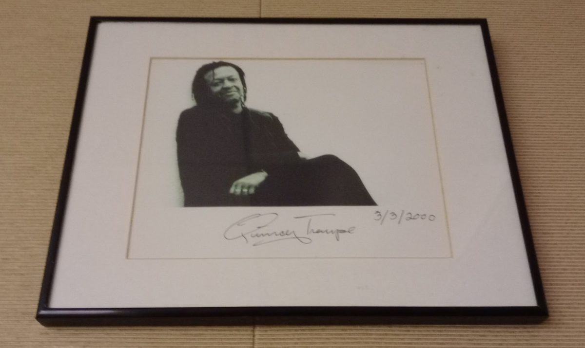 
Hidden above the rows of bookshelves on either side of the room are even more relics, featuring famous locals like Quincy Troupe, an award-winning author and poet based in La Jolla. Ms Brandt recalled that more than 20 years ago, Trope visited Bishop’s as a visiting poet, before the Robert Mulgrew Poetry series, and left this autographed picture. The date on the side, 3/3/2000, marks the release of his memoir Miles and Me.